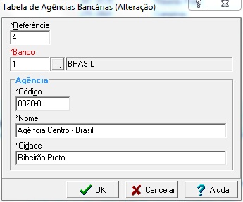 Tabela de Agências Bancárias - Tela de Edição