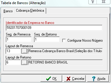 Tabela de Bancos - Cobrança Eletrônica