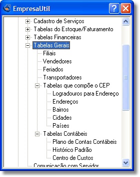 Menu das Tabelas Gerais