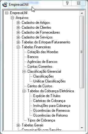 Menu das Tabelas Financeiras