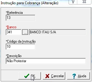 Tabela de instruções de cobrança eletrônica