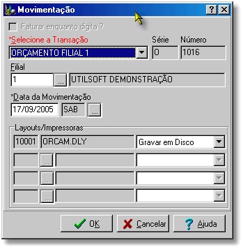 Tela Entrada Orcamento